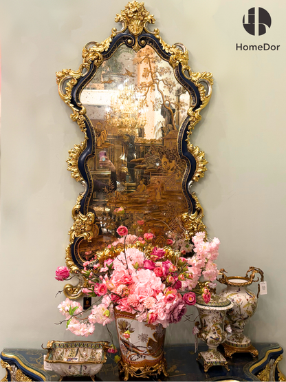 Decoración de pared con marco dorado y espejo de lujo HomeDor inspirado en chinoiserie