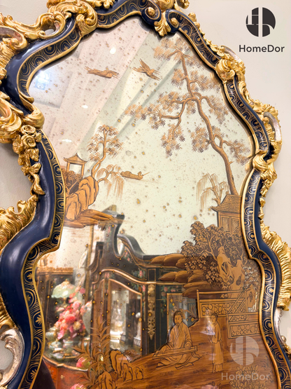 Decoración de pared con marco dorado y espejo de lujo HomeDor inspirado en chinoiserie