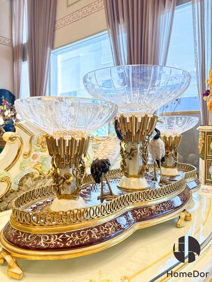 HomeDor × FH&amp;Home | Colección Praga: Exquisita bandeja de frutas de cristal con forma de grulla oriental 
