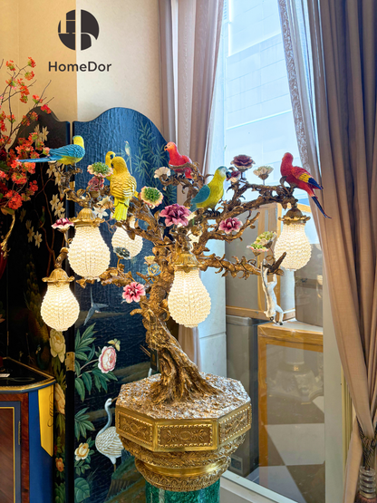 Lámpara de mesa de lujo HomeDor con pájaros y árboles florales