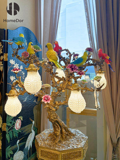 Lámpara de mesa de lujo HomeDor con pájaros y árboles florales