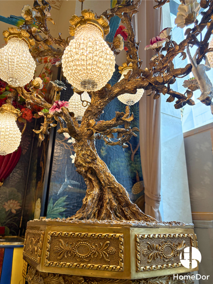 Lámpara de mesa de lujo HomeDor con pájaros y árboles florales