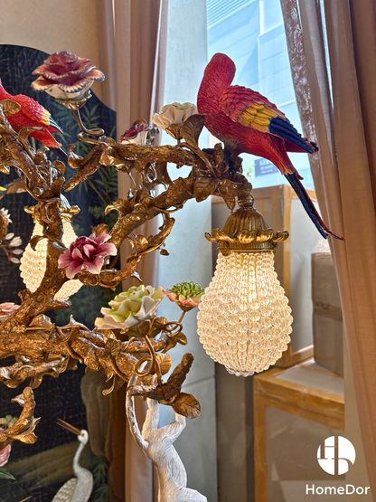 Lámpara de mesa de lujo HomeDor con pájaros y árboles florales