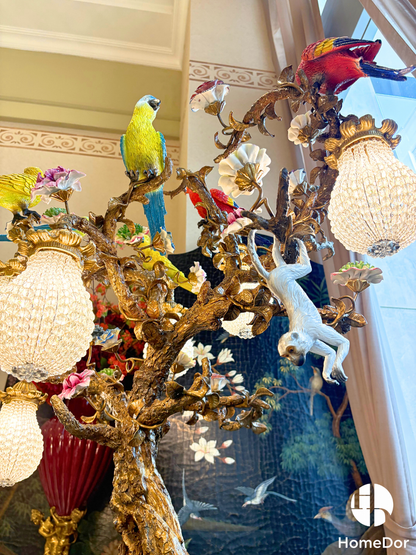 Lámpara de mesa de lujo HomeDor con pájaros y árboles florales