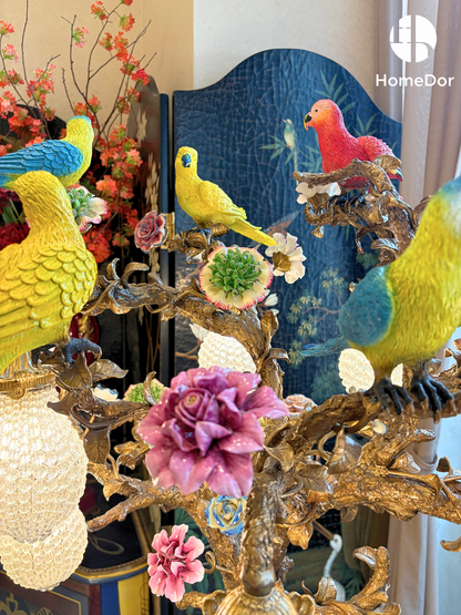 Lámpara de mesa de lujo HomeDor con pájaros y árboles florales