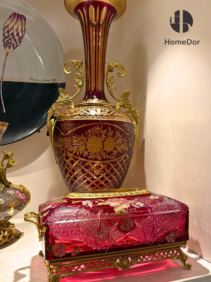 HomeDor Aurora Glass Pink Etched Floral Set