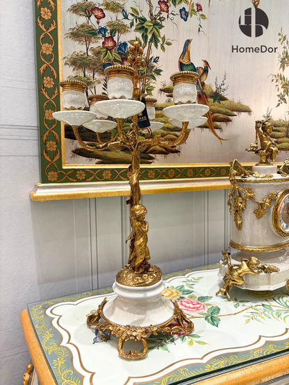 HomeDor Luxury Decorative Cherub 6-Arm White Candelabra Pair