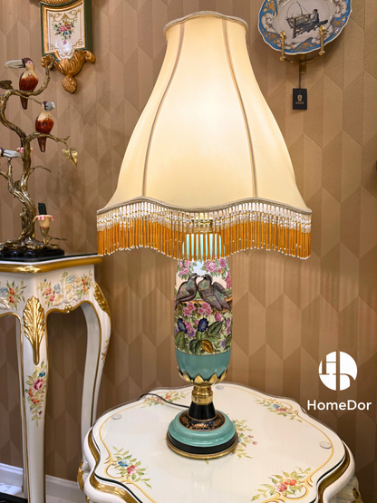 Lámpara de mesa turquesa con diseño floral de pájaros de HomeDor Chinoiserie
