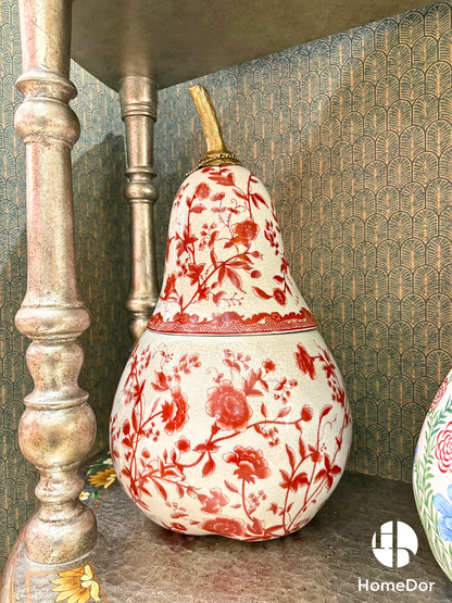 HomeDor Vintage Red Floral Porcelain Table Decor Set II