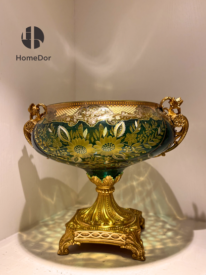 HomeDor Aurora Glass Royal Etched Floral Tazzas