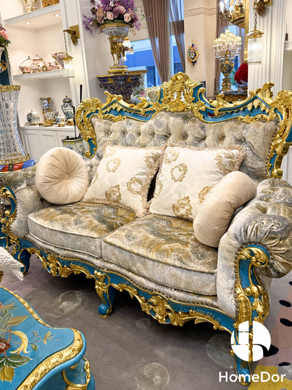 Sofá de lujo tallado HomeDor Blue Symphony Baroque Royal