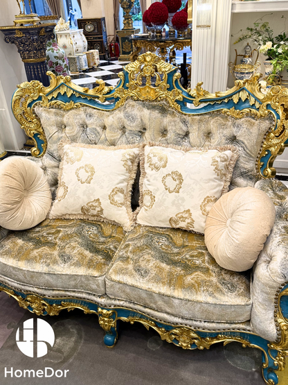 Sofá de lujo tallado HomeDor Blue Symphony Baroque Royal