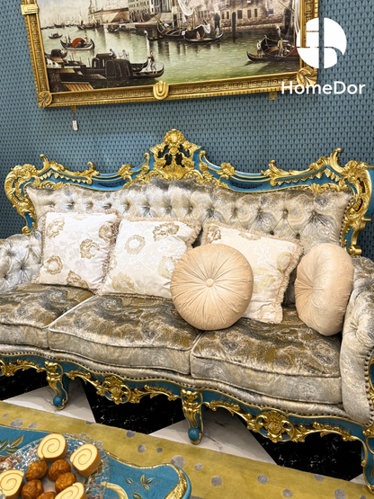 Sofá de lujo tallado HomeDor Blue Symphony Baroque Royal