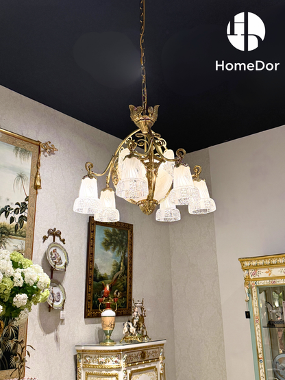 Lámpara de araña con flores de vidrio grabado artesanal HomeDor