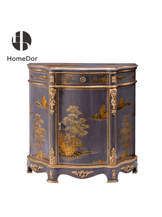 HomeDor Lavender & Gold Legacy Series Gilded Landscape Console Cabinet