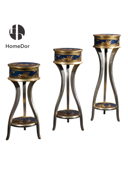 Conjunto de pedestal de tres patas con figuras chinas de la serie HomeDor Royal Blue