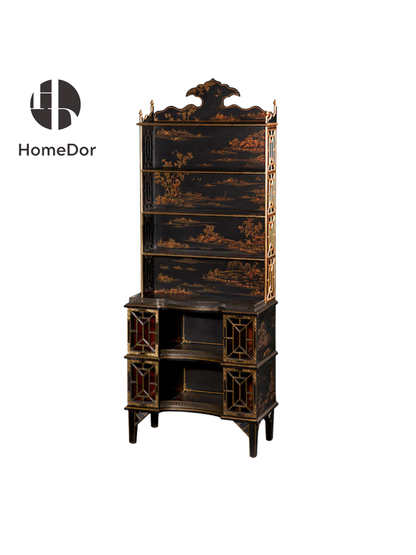 Gabinete decorativo con paisaje dorado y lacado negro HomeDor Chinoiserie