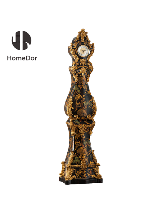 HomeDor Ember Bloom Noir Series Luxury Gilded Grandfather Clock