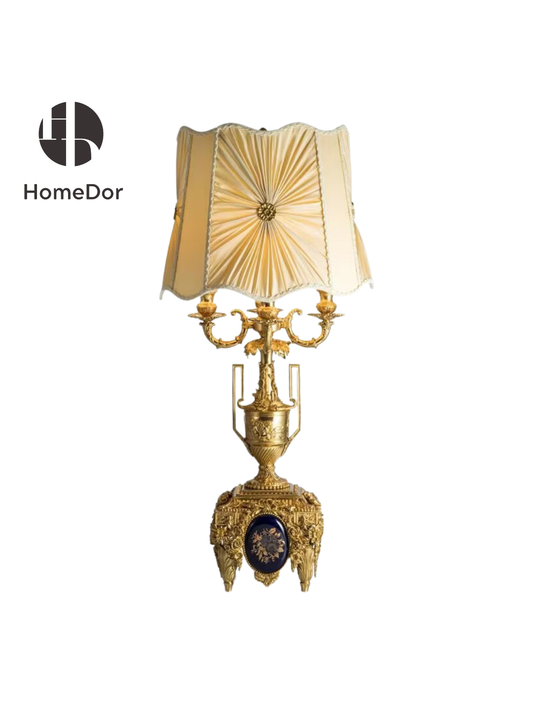 HomeDor Luxury Rococo Gilded Urn Table Lamp with Pleated Shade