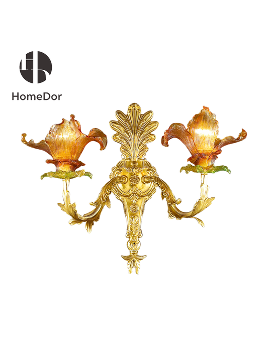 HomeDor Luxury Rococo Gilded Floral Glass Wall Sconce