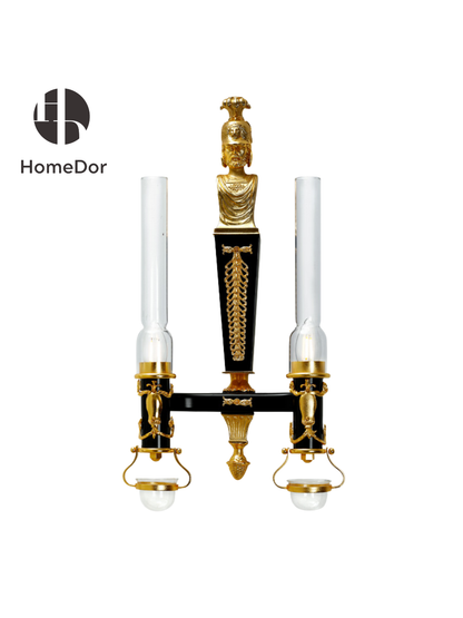 HomeDor Neoclassical Roman Soldier Bust Double Arm Wall Sconce