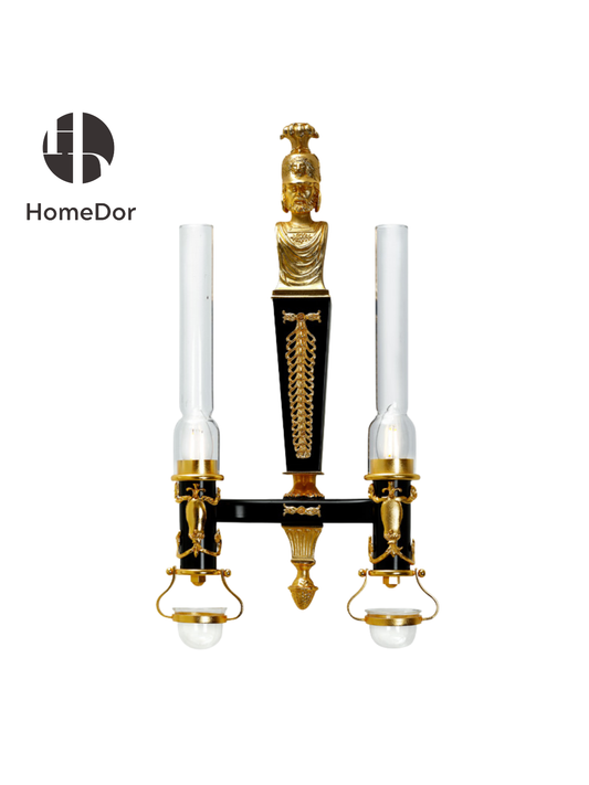 HomeDor Neoclassical Roman Soldier Bust Double Arm Wall Sconce