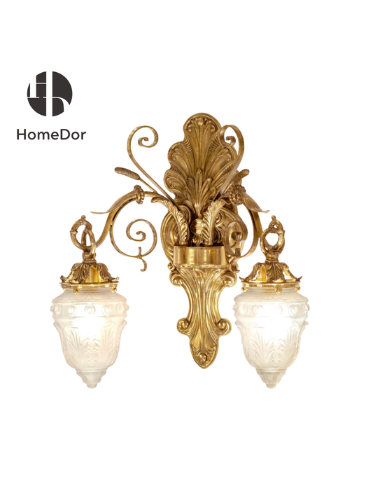 HomeDor Luxury Rococo Double Arm Glass Wall Sconce