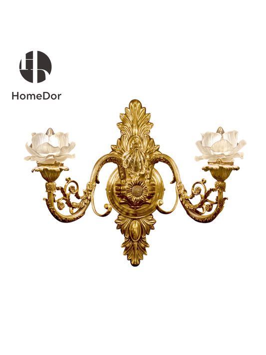 HomeDor Ornate Gilded Glass Flower Wall Sconce