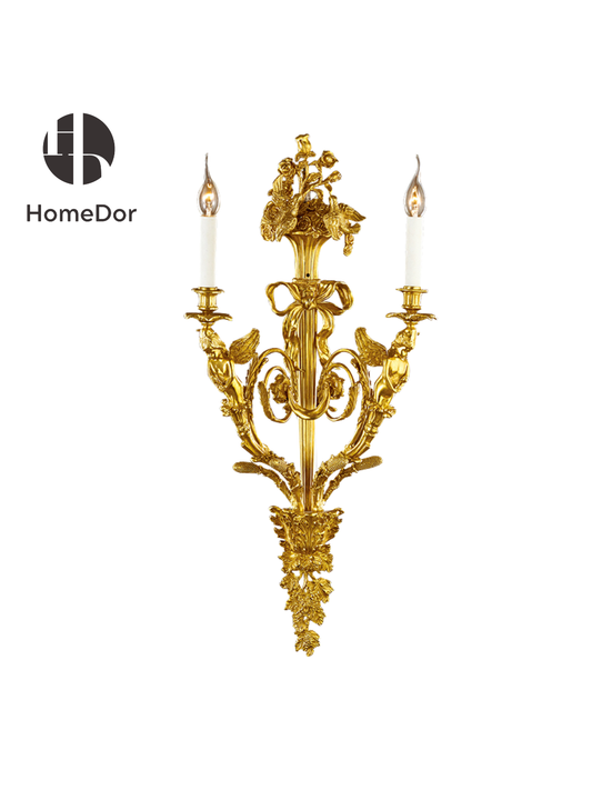 HomeDor Rococo Gilded Bow & Cherub 2-Light Wall Sconce