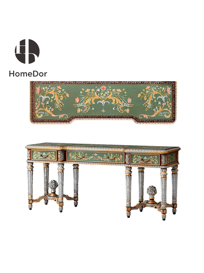 HomeDor Verdure Gilded Botanical Long Console Table / Dressing Table