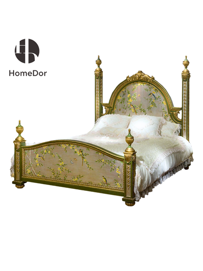 Louis XV Vernis Martin Rose Canopy Bed with Crown