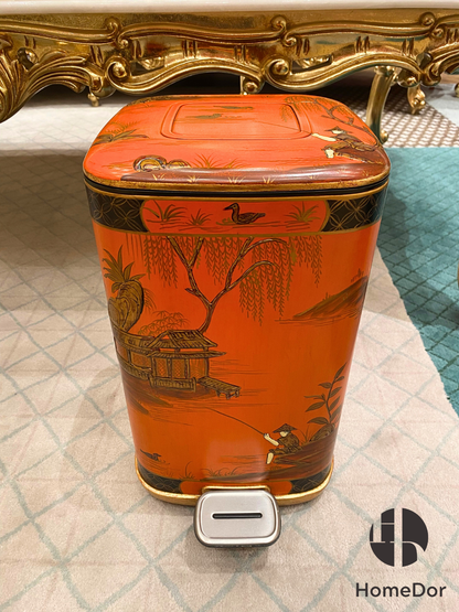 سلة مهملات هوم دور الشرقية البرتقالية ذات الطابع الصيني