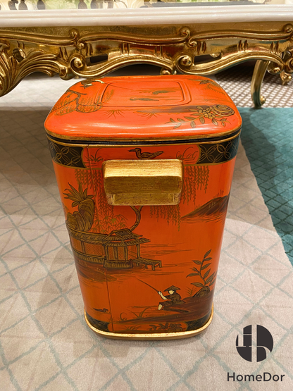 سلة مهملات هوم دور الشرقية البرتقالية ذات الطابع الصيني