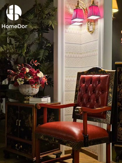 HomeDor Renaissance Revival Tufted Red Leather Armchair