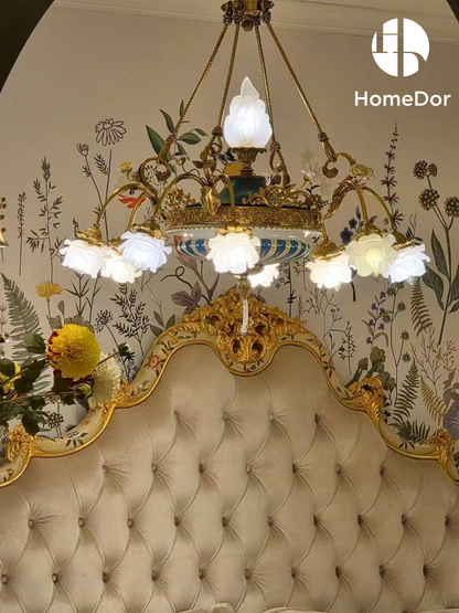 HomeDor Mediterranean Blue-White Porcelain Flower Chandelier