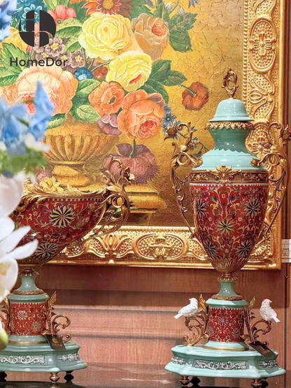 HomeDor Opulent Turquoise Vibrant Motif Golden Decor Set