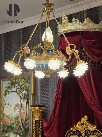 HomeDor Mediterranean Blue-White Porcelain Flower Chandelier