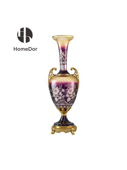HomeDor Aurora Glass Amethyst Gradient Etched Floral Set