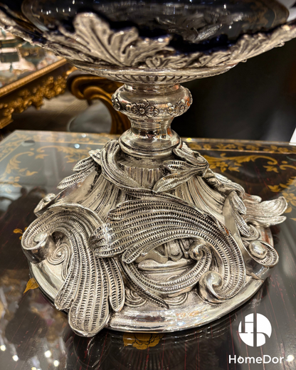 Baroque Revival Obsidian Silver-Plated Glass Campana Urn