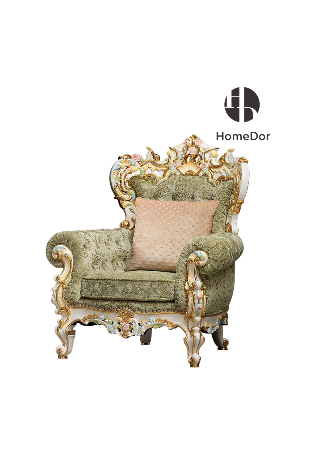 HomeDor HomeDor × FH&Home | Royal French Rose Artisan Carving Mahogany Fairy Green Sofa Set-Sofas-1 Seater/Style B/L114cm × W94cm × H125cm-