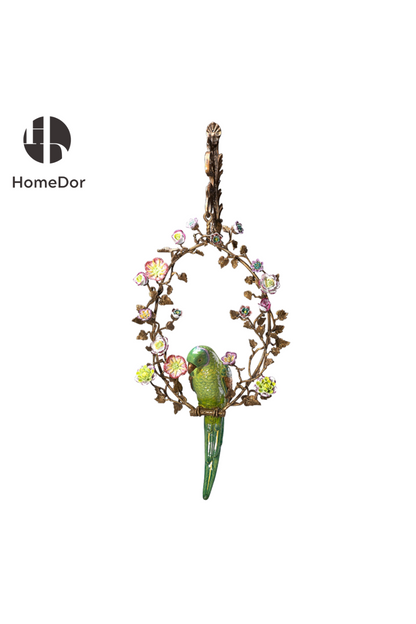 HomeDor × FH&Home | Artistic Hanging Wall Decor of Parrot Perched on Floral Hoop
