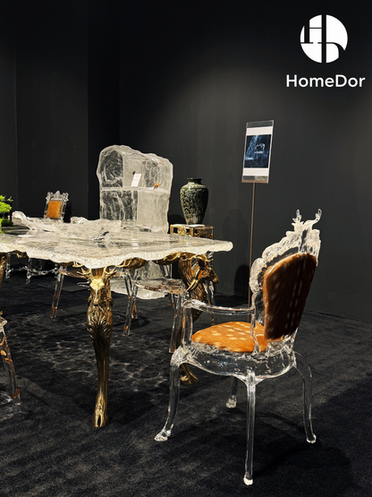 Luxury Bronze Deer Glacier Crystal Long Dining Table by Gordon Gu