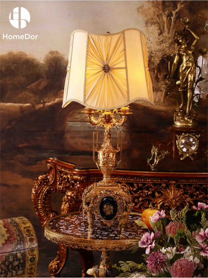 HomeDor Luxury Rococo Gilded Urn Table Lamp with Pleated Shade
