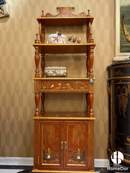 HomeDor Chinoiserie Coral Red Series Multi-Tiered Storage Shelf