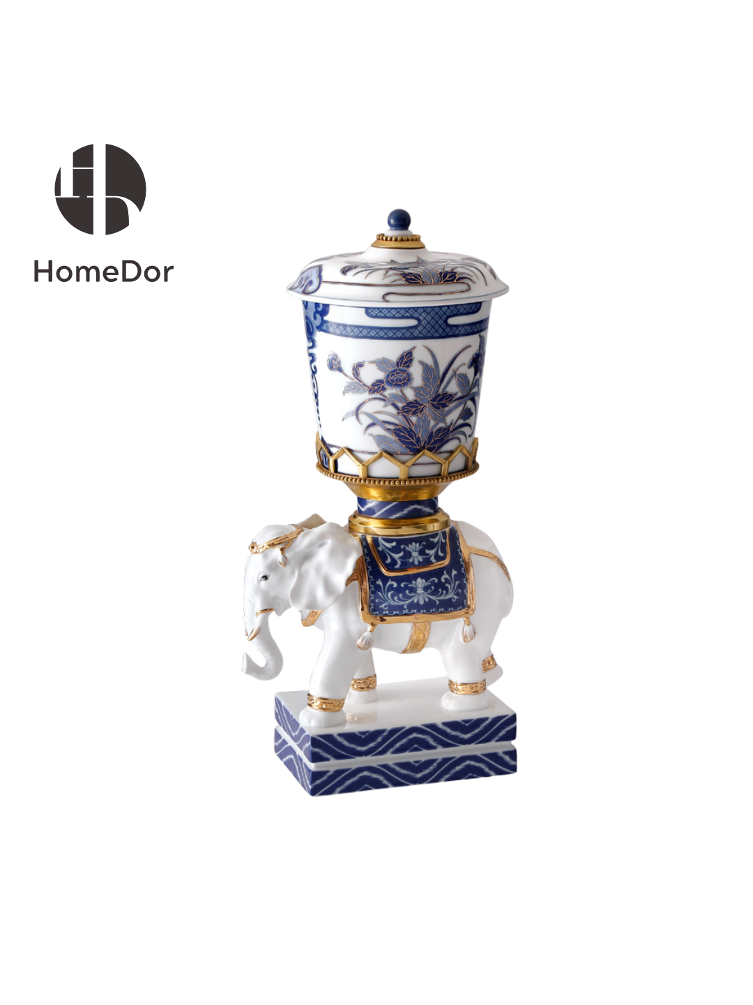 HomeDor × FH&Home | Elegant White Elephant Decorative Lidded Urn