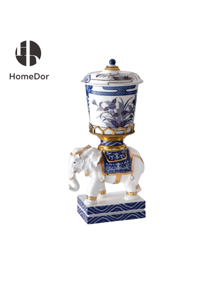HomeDor × FH&Home | Elegant White Elephant Decorative Lidded Urn