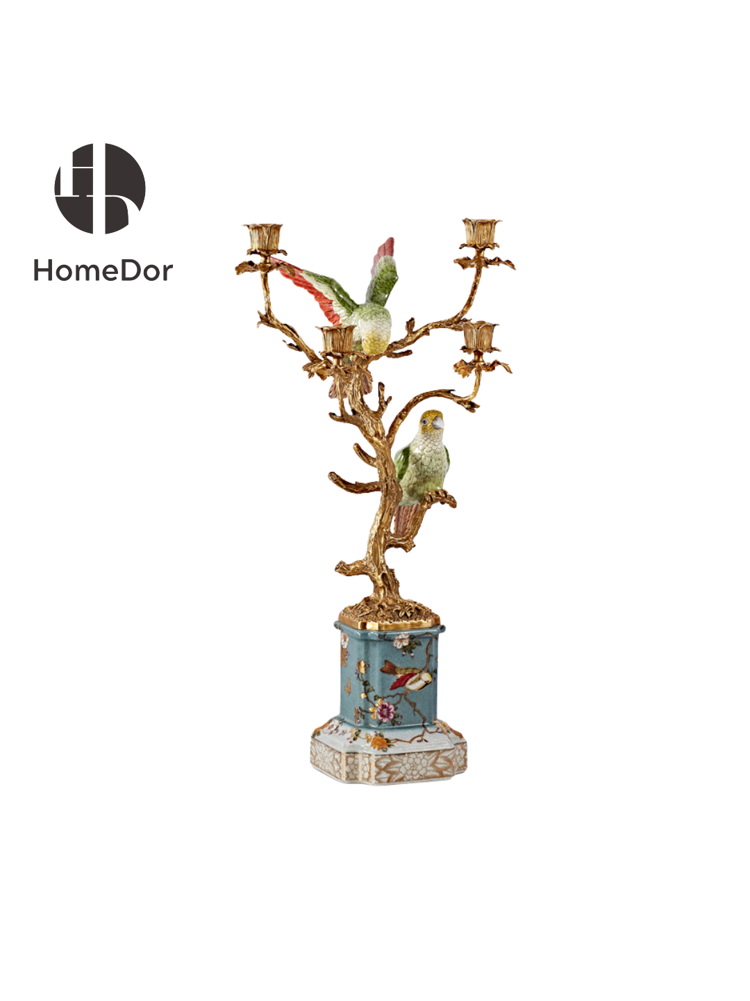 HomeDor × FH&Home | Exotic Parrot Accent Brass Branch Candelabra Set