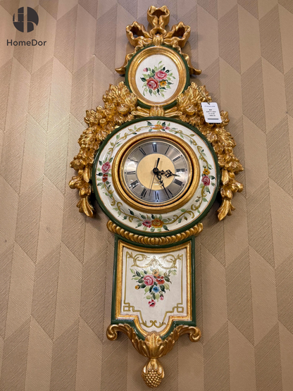 HomeDor × FH&Home | Luxe Vintage Gilt Floral Embellished Wall Clock
