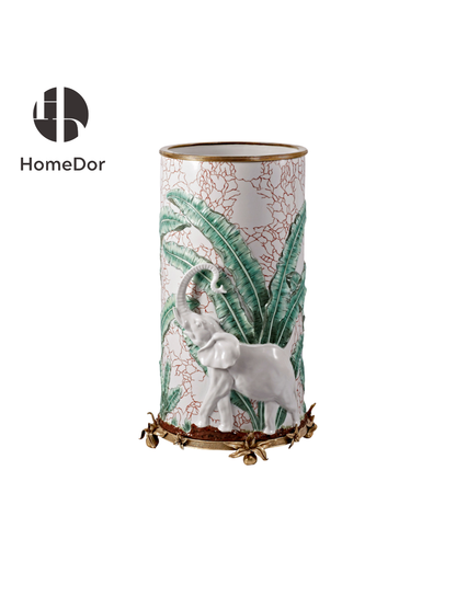 HomeDor × FH&Home | Nature-Inspired Elephant & Tropical Foliage Embossed Decor Set