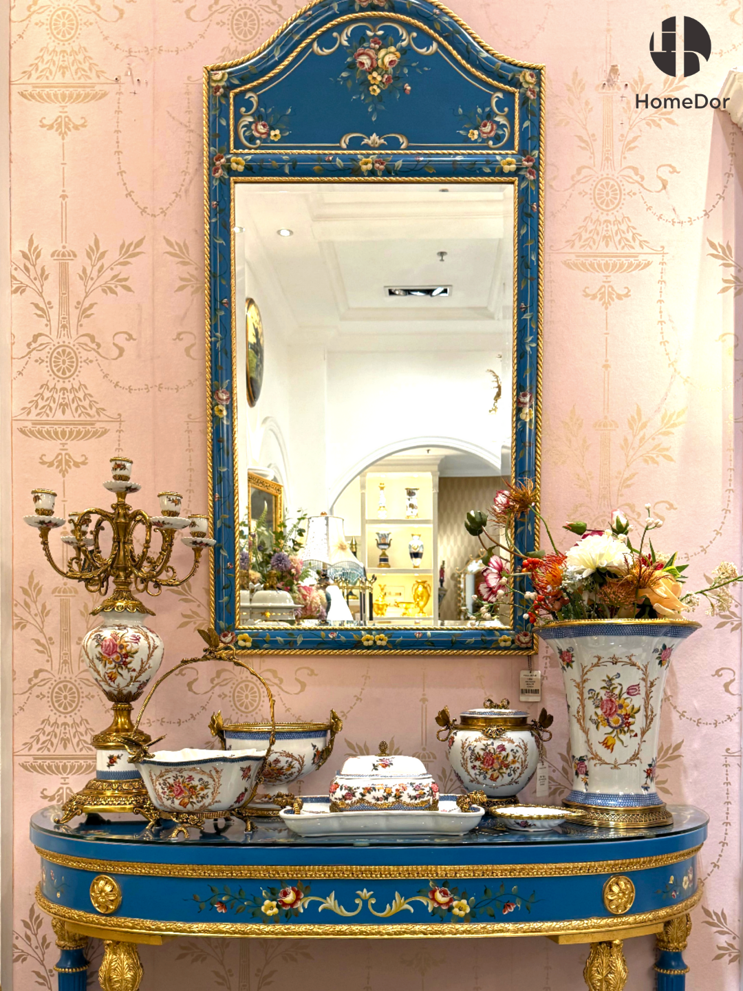 HomeDor × FH&Home | Blue Symphony Floral Arched Hall Mirror